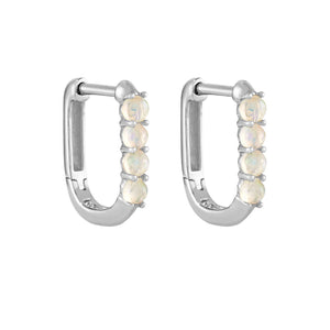 FE1631 925 Sterling Silver Opal U Huggie Hoop Earring