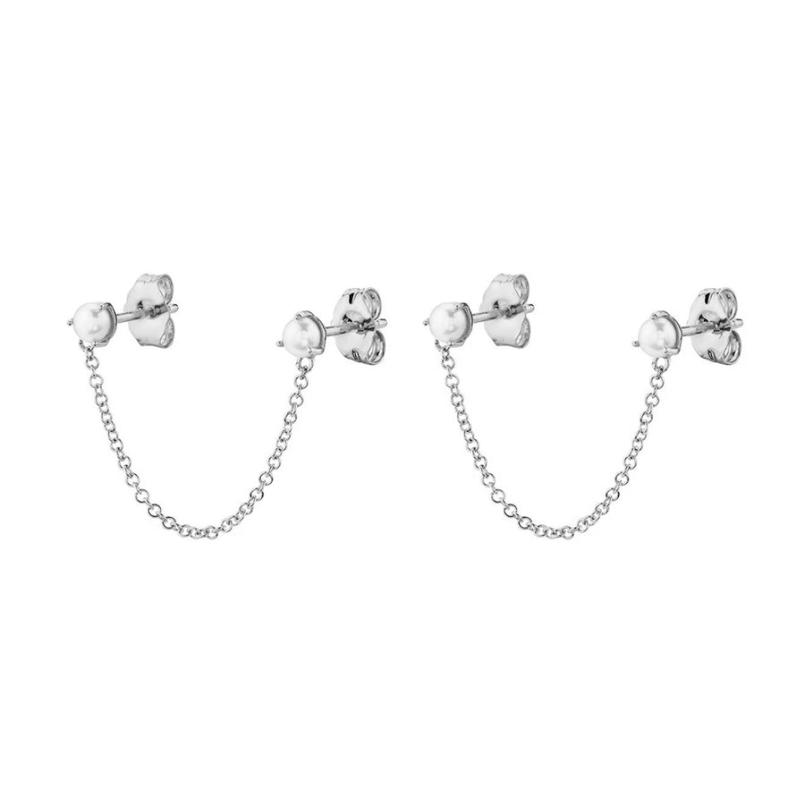 FE1009 925 Sterling Silver Pearl Connection Stud Earrings