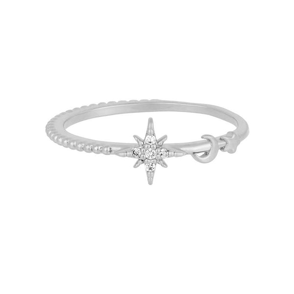 FJ0661 925 Sterling Silver Starburst & Moon Ring