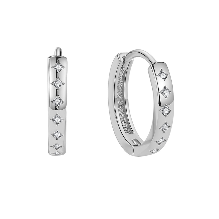 FE1848 925 Sterling Silver Cubic Zirconia Basic Huggie Hoop Earrings