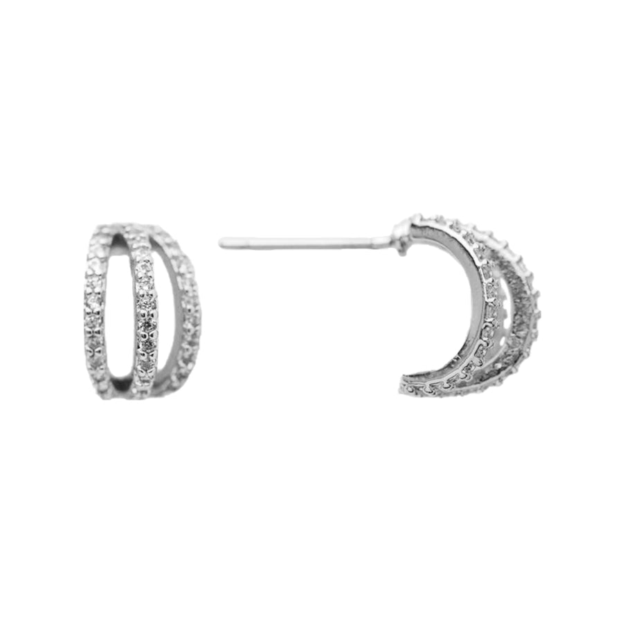 FE1440 925 Sterling Silver Triple Band CZ Stud Earring