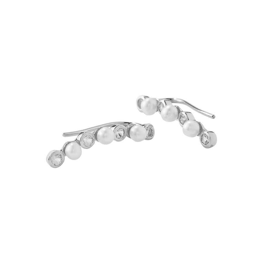 FE0963 925 Sterling Silver Pearl Climbers Earrings