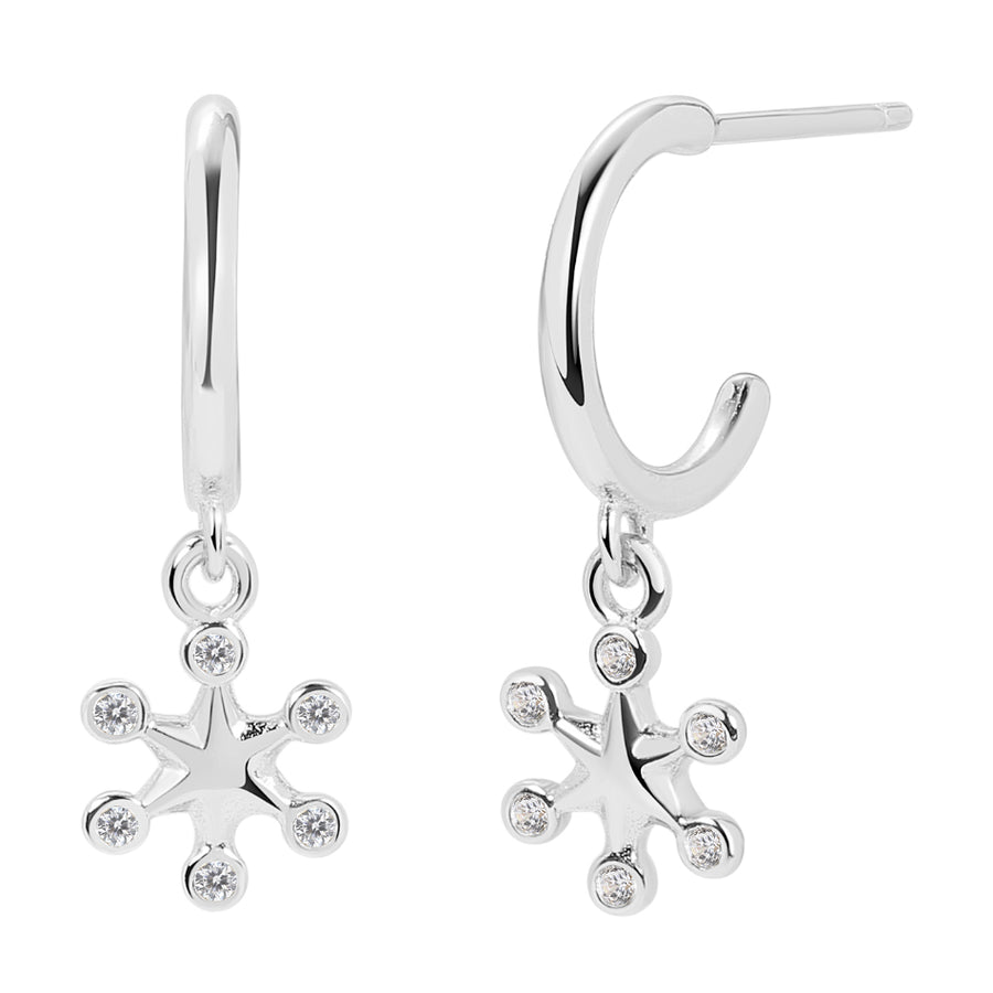 FE0773 925 Sterling Silver Snowflake Hoop Earrings