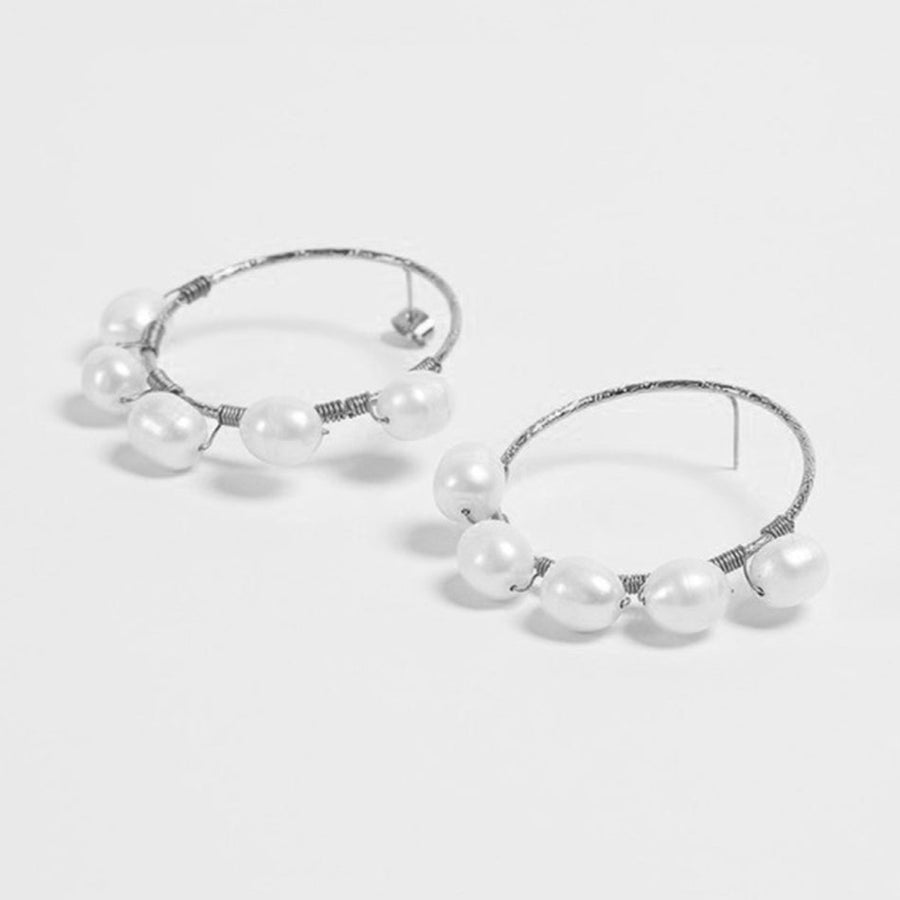 FE0390 925 Sterling Silver Pearl Circle Earrings