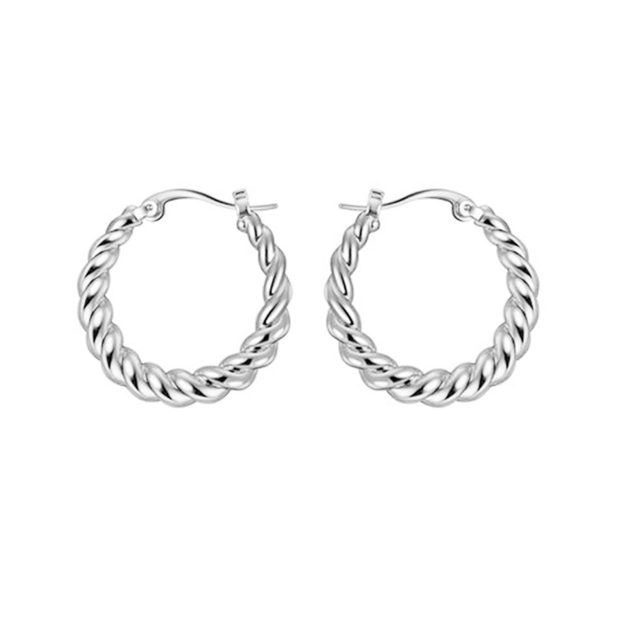 FE1186 925 Sterling Silver New Croissant Twist Hoop Earrings
