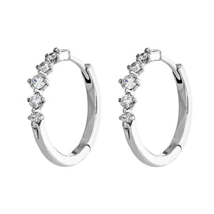 FE0314 925 Sterling Silver  Five Cubic Zircon Crystal Hoop Earrings