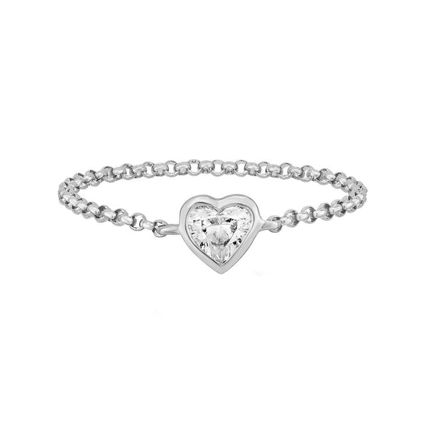 FJ0628 925 Sterling Silver Heart CZ Chain Ring