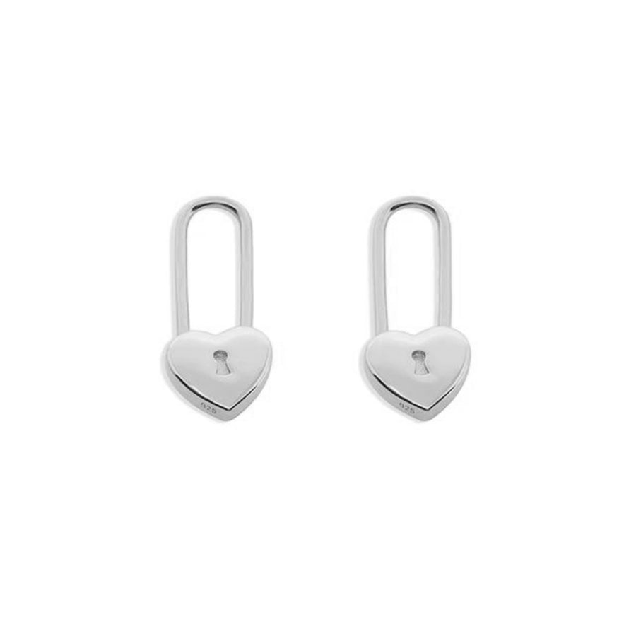 FE1175 925 Sterling Silver Heart Lock Earrings