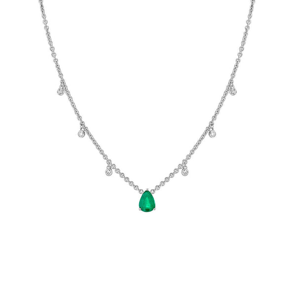 FX0663 925 Sterling Silver Emerald Pear Solitaire Necklace