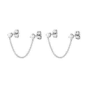 FE1009 925 Sterling Silver Pearl Connection Stud Earrings