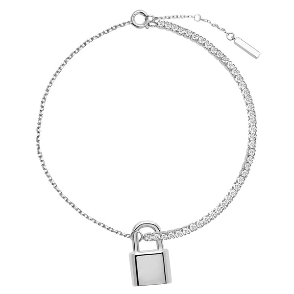 FS0207 925 Sterling Silver Lock Tennis CZ Bracelet