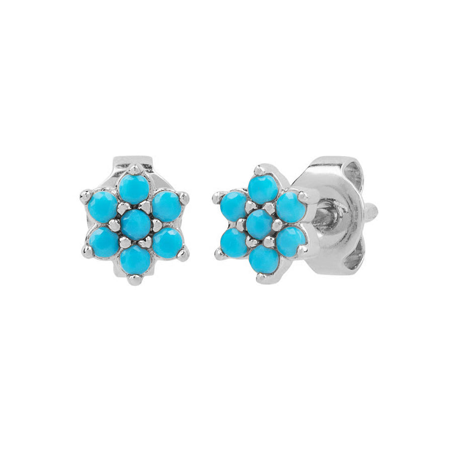 FE1614 925 Sterling Silver Turquoise Flower Studs Earrings