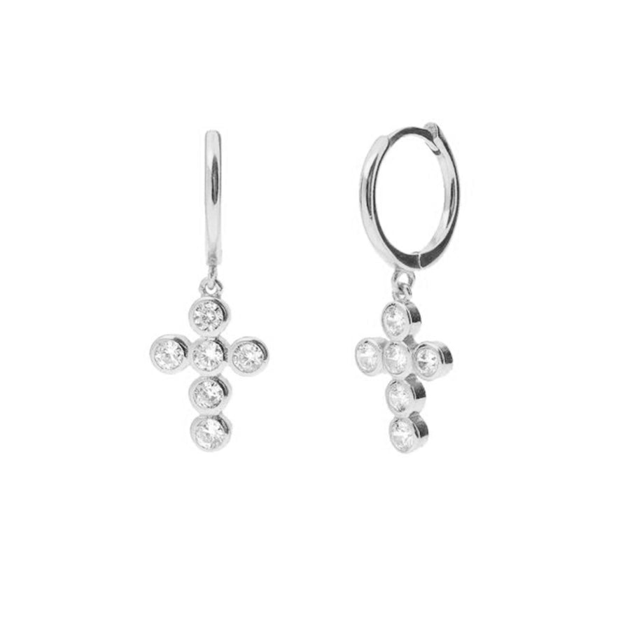 FE1093 925 Sterling Silver Cross Zircon Hoop Earrings