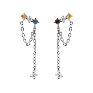 FE1401 925 Sterling Silver Colorful Stone Chain Stud Earrings