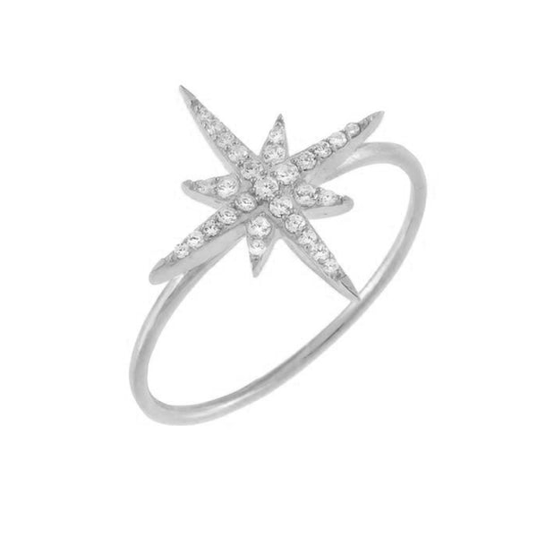 FJ0363 925 Sterling Silver Large Starburst Zircon Ring