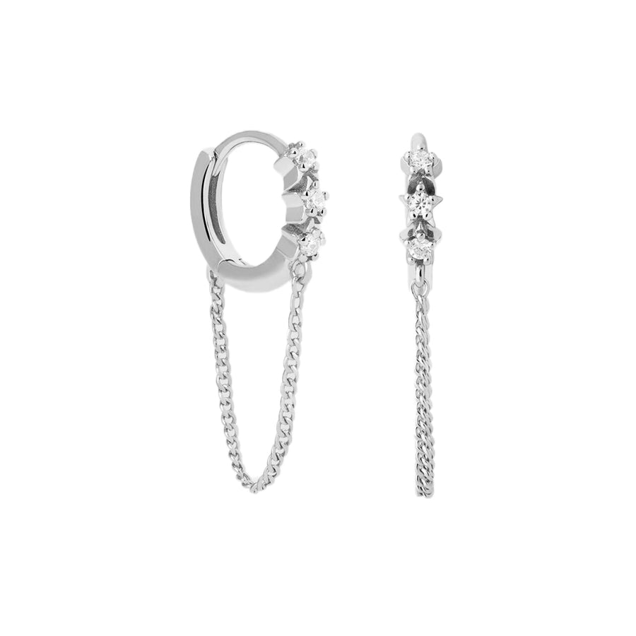 FE1902 925 Sterling Silver Chain Cubic Zirconia Huggies Earrings