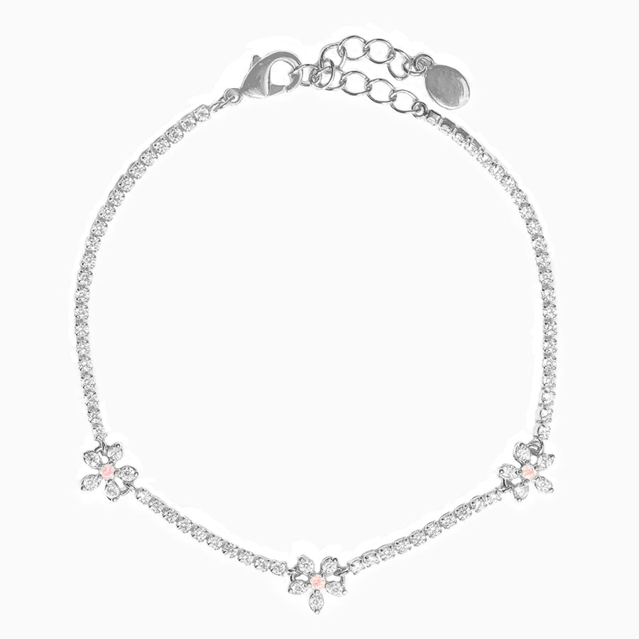 FS0226 925 Sterling Silver Cubic Zirconia Flower Tennis Bracelet
