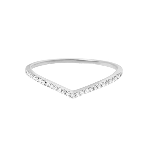 FJ0664 925 Sterling Silver Zircon V Band Ring