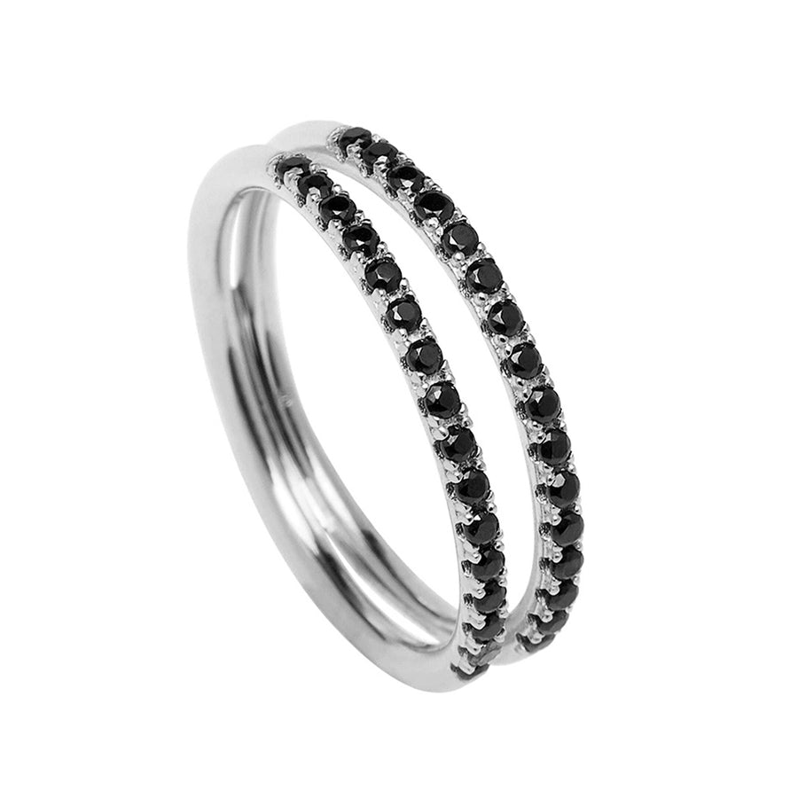 FJ0202 925 Sterling Silver Black Zircon Ring