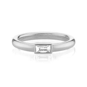 FJ0437 925 Sterling Silver Bezel Baguette Zircon Ring