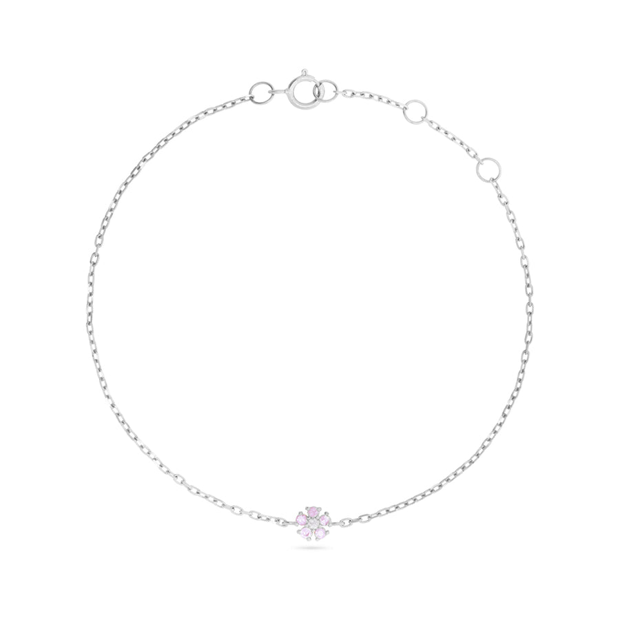 FS0229 925 Sterling Silver Pink Sapphire Flower Bracelet
