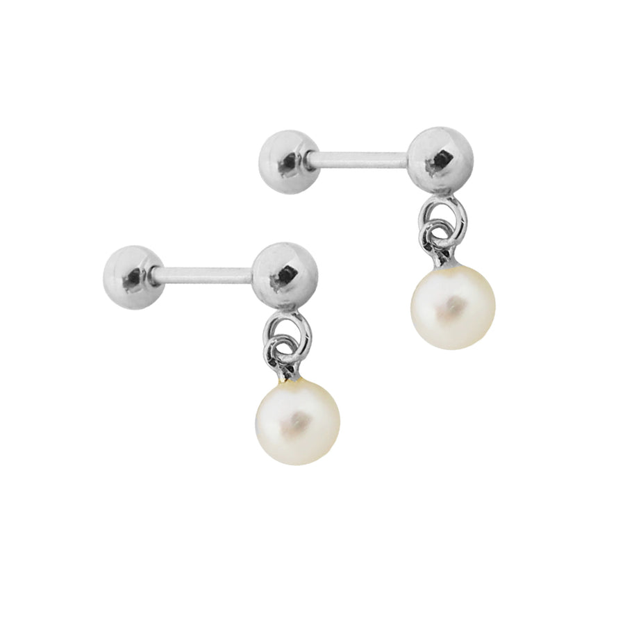 PE0101 925 Sterling Silver Gold Bead Freshwater Pearl Drop Stud Earring