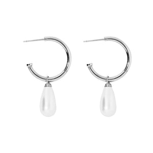 FE0900 925 Sterling Silver Pearl Hoop Earrings
