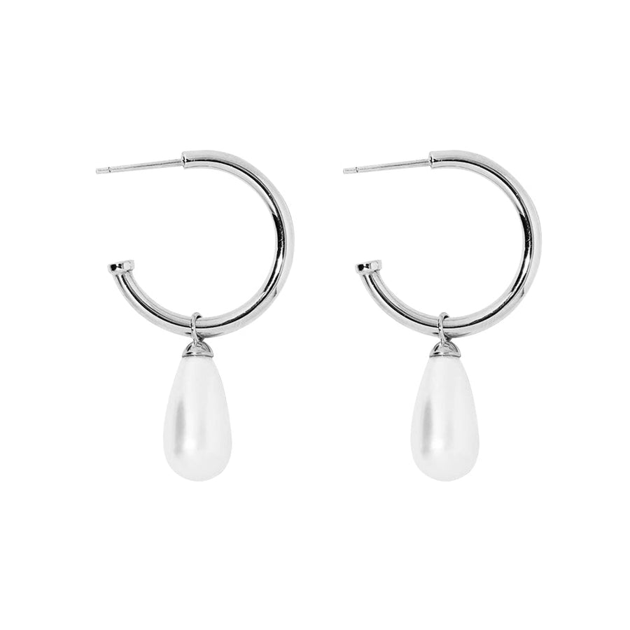 FE0900 925 Sterling Silver Pearl Hoop Earrings