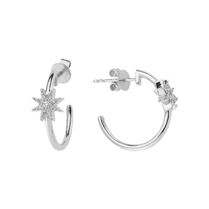 FE1231 925 Sterling Silver Star Zircon Hoop Earrings