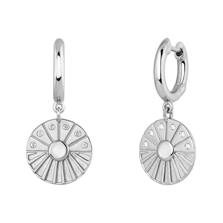 FE0295 925 Sterling Silver Circular Pendant Hoop Earrings