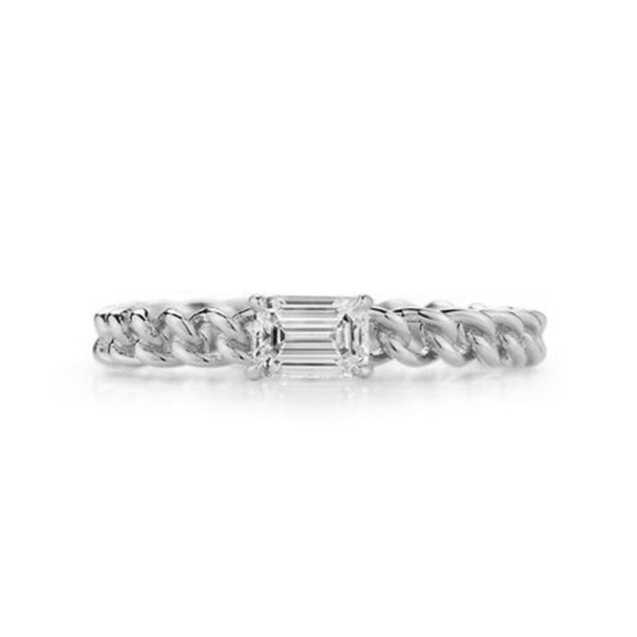 FJ0410 925 Sterling Silver Baguette Zircon Link Ring
