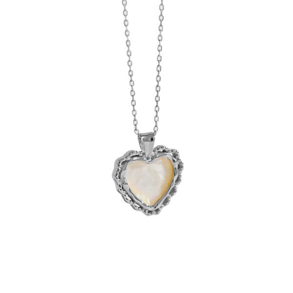 RHX1015 925 Sterling Silver Mother Of Pearl Heart Necklace
