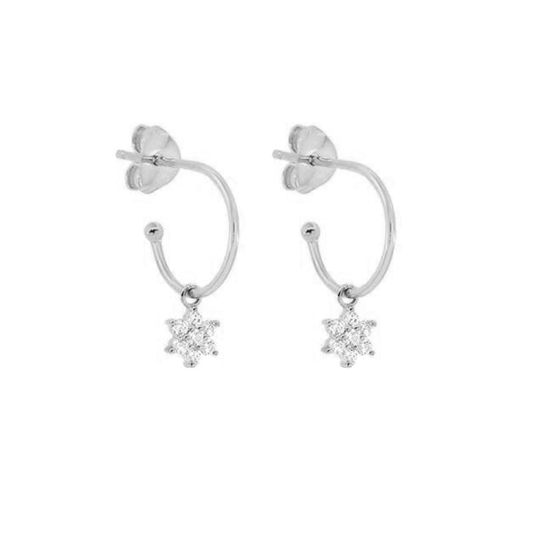 FE1572 925 Sterling Silver Lotus Flower Hoop Earrings