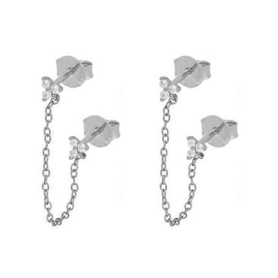 FE0978 925 Sterling Silver Double Lotus Chain Earrings