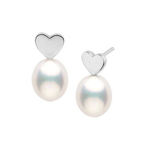 FE1477 925 Sterling Silver Heart Freshwater Pearl Stud Earring