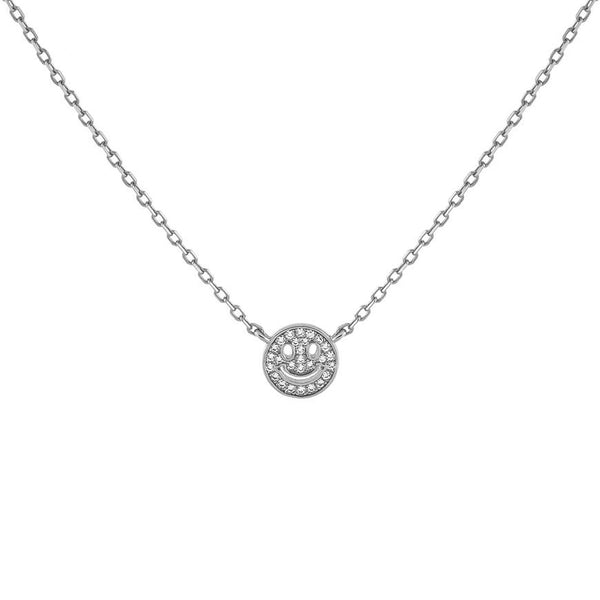 FX0668 925 Sterling Silver CZ Smile Face Pendant Necklace
