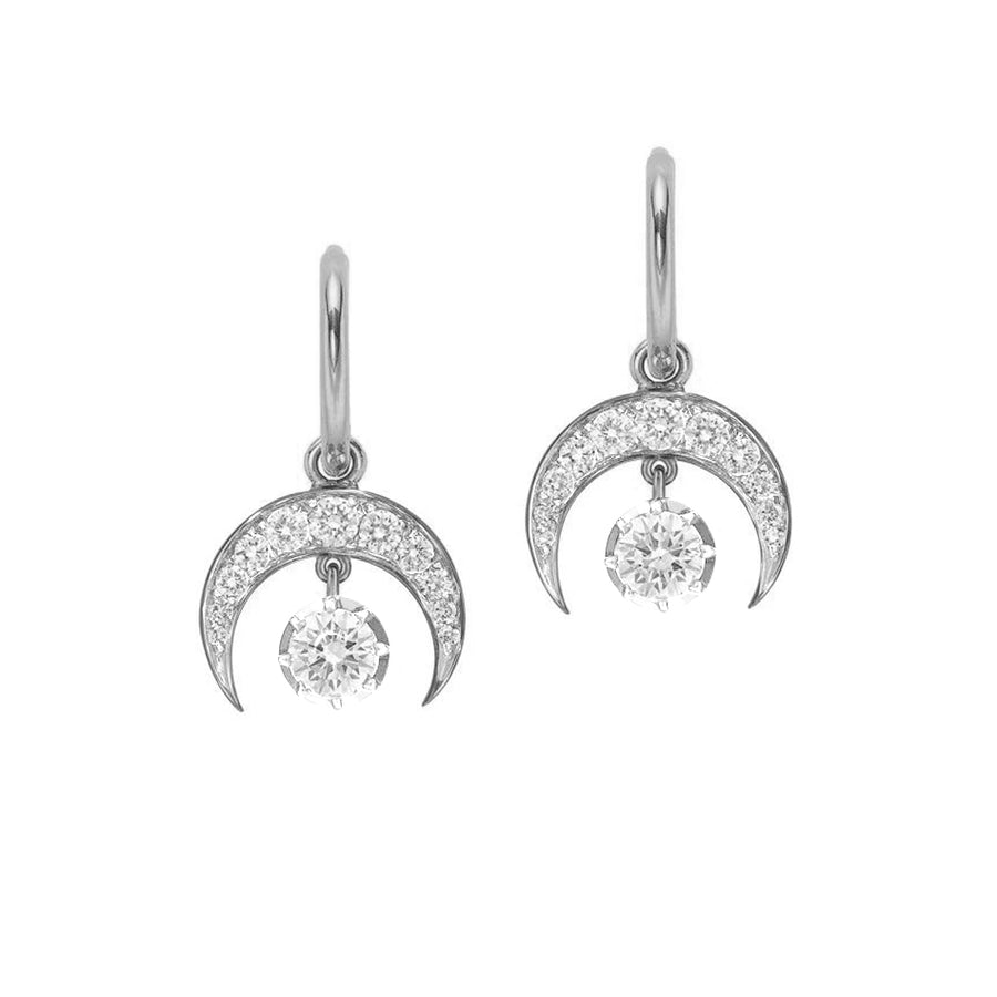 FE1535 925 Sterling Silver Crescent Hoops With CZ