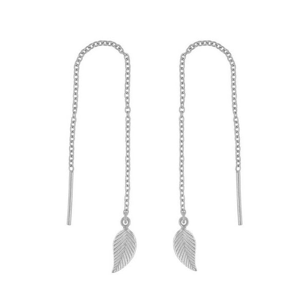FE0106 925 Sterling Silver Spirited Away Ear Threader Leaf Earrings