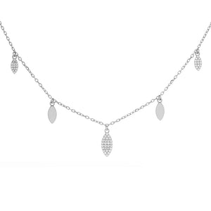 FX0217 925 Sterling Silver Leaf Zircon Beaded Necklace
