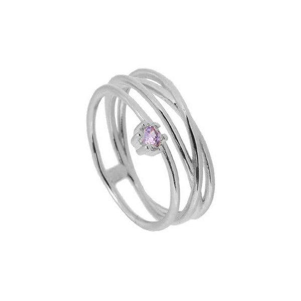 FJ0486 925 Sterling Silver Purple Zircon Multi Layer Ring