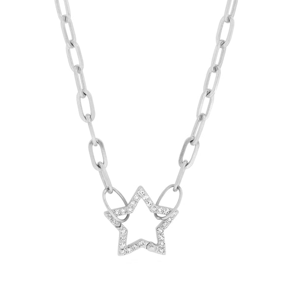 FX0870 925 Sterling Silver Dainty Star Pave Star Pendant Necklace