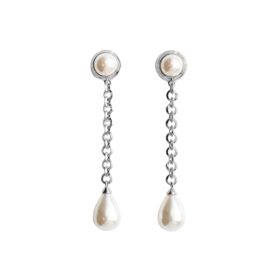 FE1427 925 Sterling Silver Freshwater Pearl Chain Drop Earring